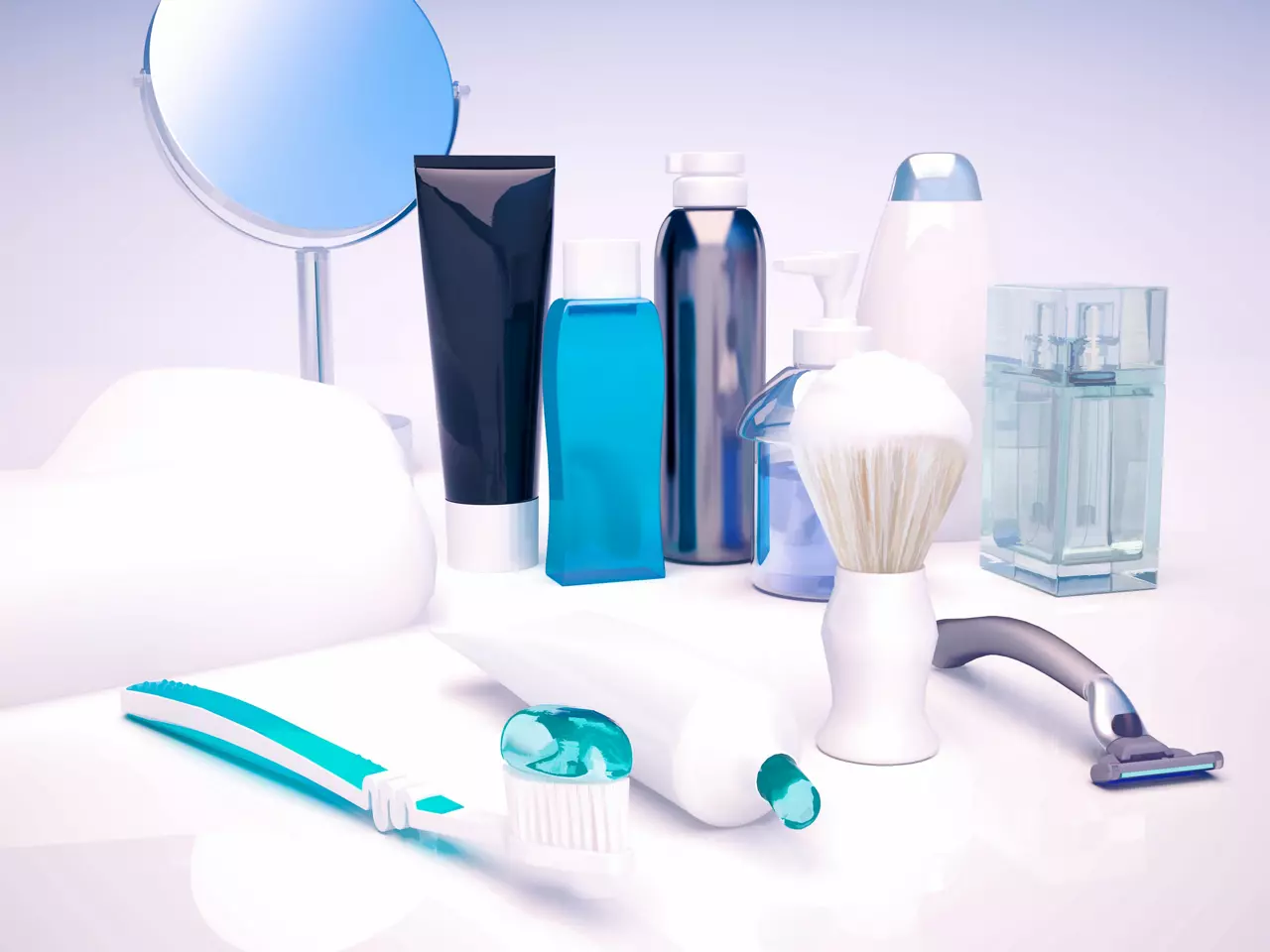 Set for morning hygiene. Man face care.