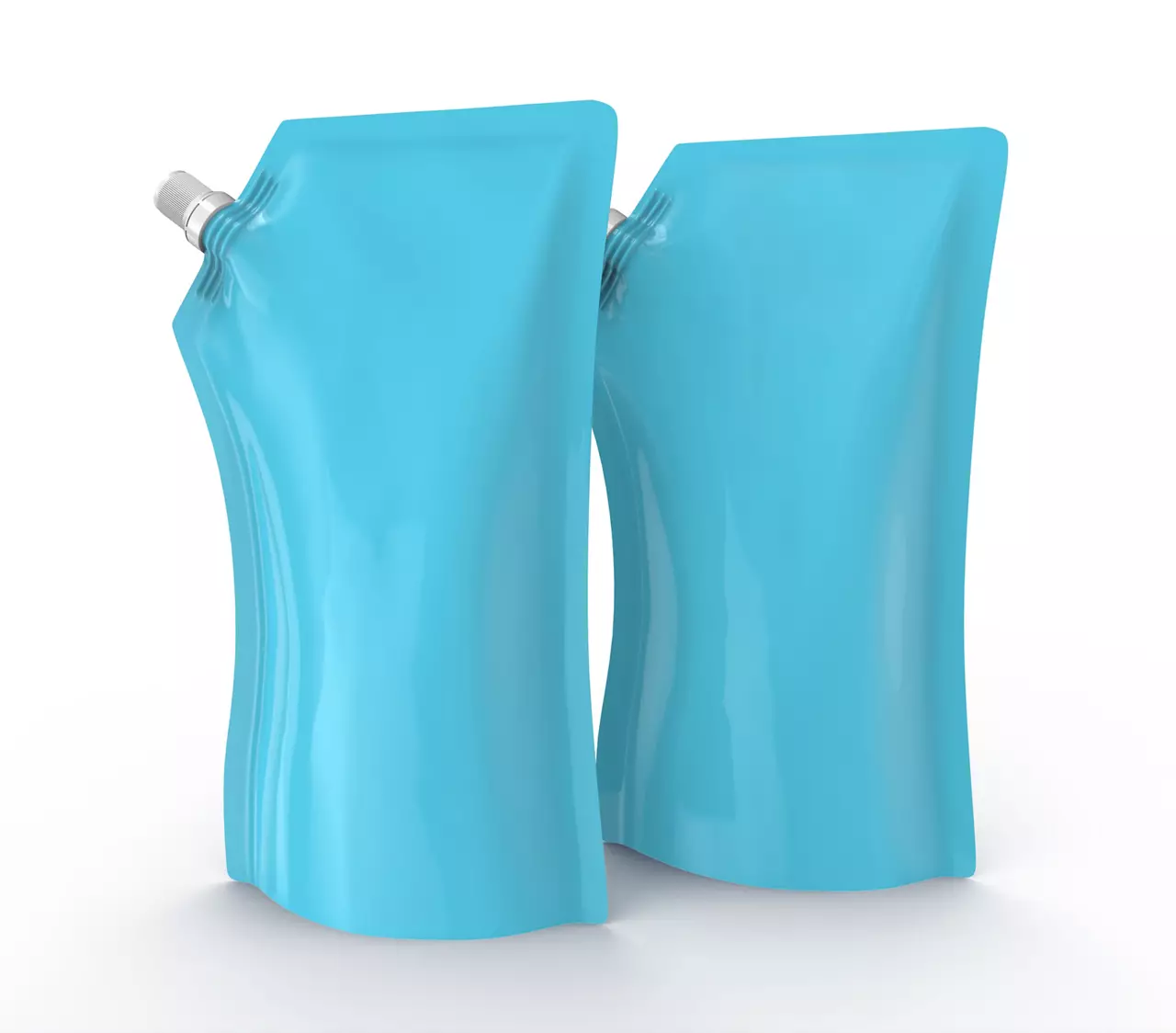 Detergent refill package, 3d render light blue stand-up pouch bag mockup set with cap