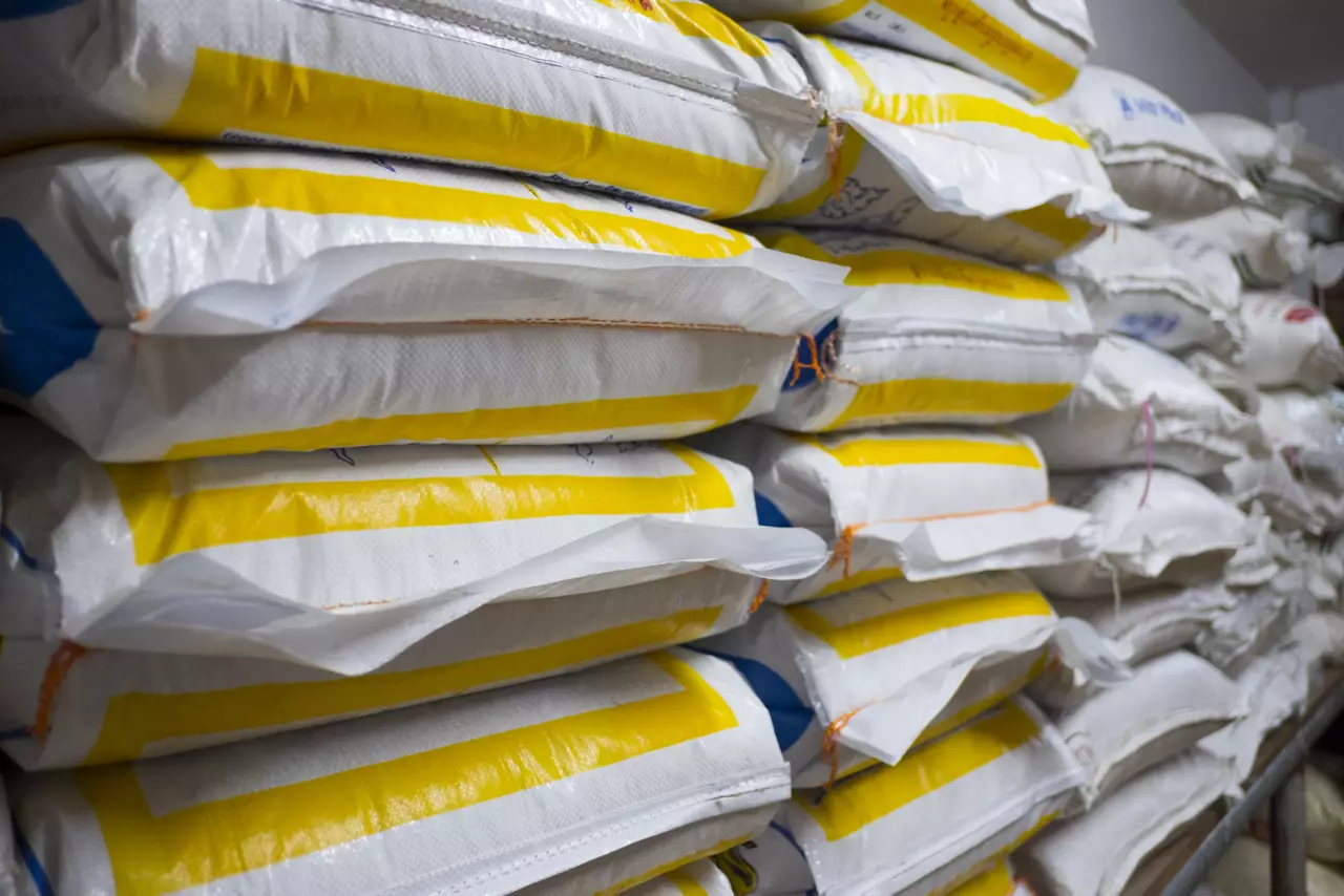 Pile of sacks in warehouse