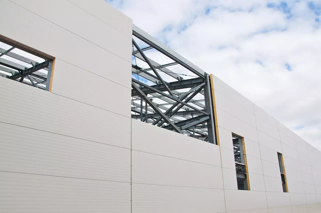 Sandwich panels at the construction site.