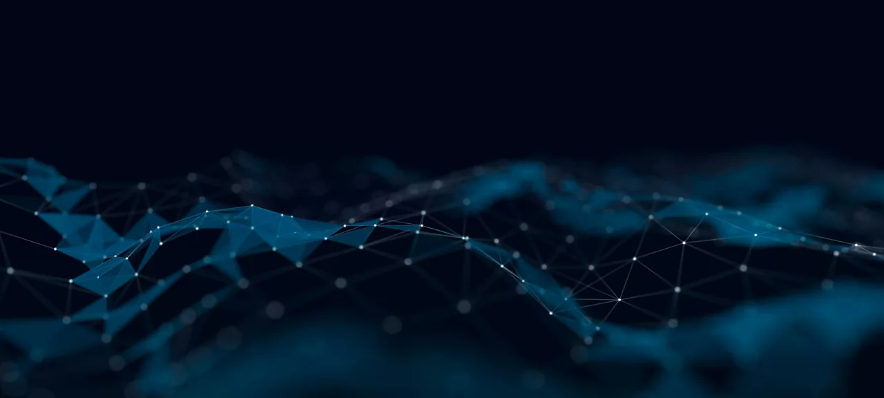 Abstract digital background. Space filled with polygons and dots. 3D wave. rendering.