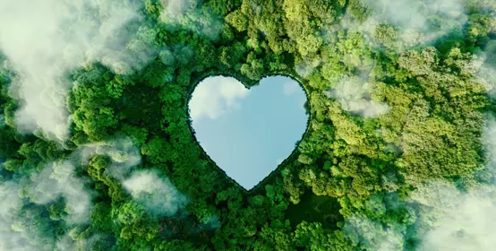 手つかずの自然の中のハート型の湖―コンセプト