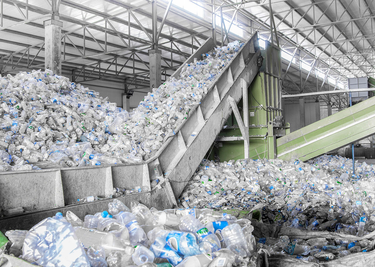 Recycling equipment full of plastic water bottles