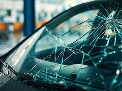 A shattered car windshield