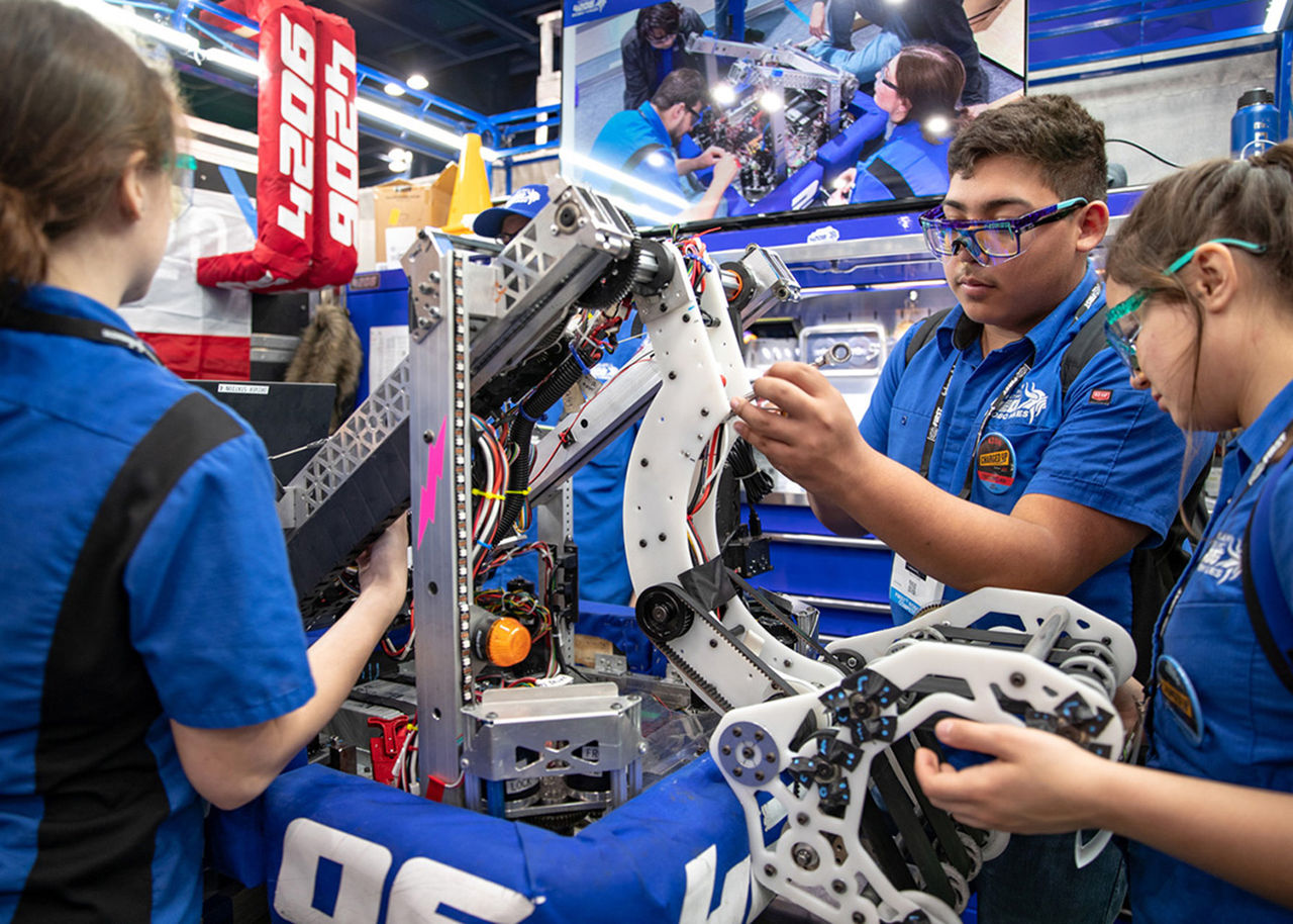 FIRST Robotics students in action